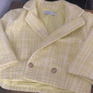 Reserved Light Yellow Tweed Blazer with Gold Buttons